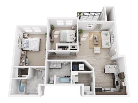 Floor plan for 2 beds, 2 baths, 928 sqft